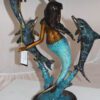 Mermaid with 3 dolphins Bronze Statue -  Size: 16"L x 10"W x 25"H.