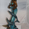 Mermaid with 2 dolphins Bronze Statue -  Size: 14"L x 14"W x 28"H.