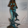 Mermaid with 2 dolphins Bronze Statue -  Size: 14"L x 14"W x 28"H.