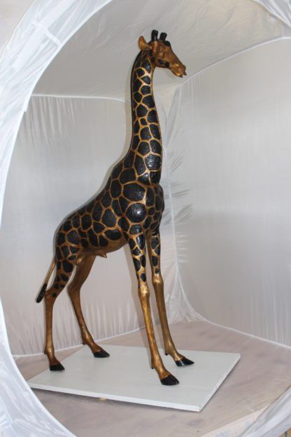 Pair Of Giraffes Bronze Statues - Size: 32"L X 12"W X 55"H. - NiFAO