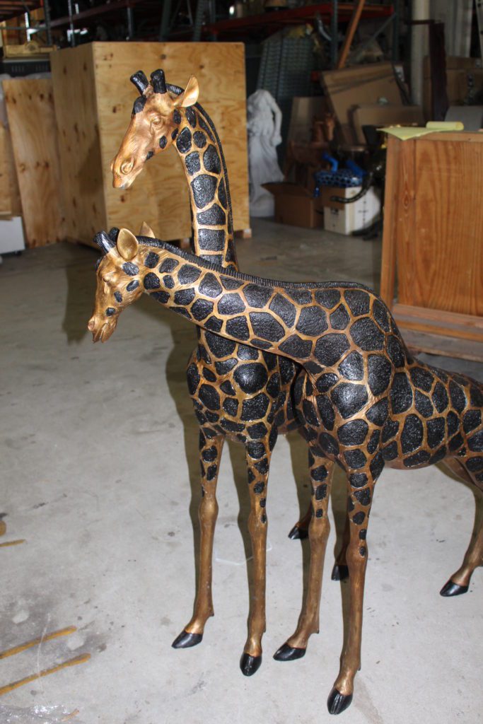 Pair Of Giraffes Bronze Statues - Size: 32"L X 12"W X 55"H. - NiFAO