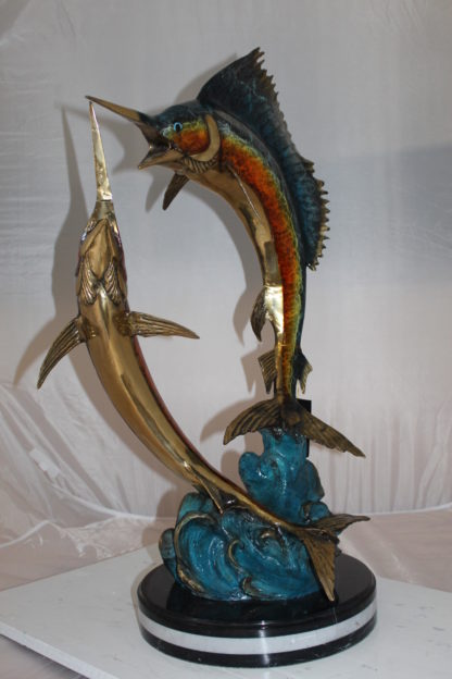 Two Sailfish Fish Bronze Statue Bronze Statue -  Size: 20"L x 16"W x 34"H.