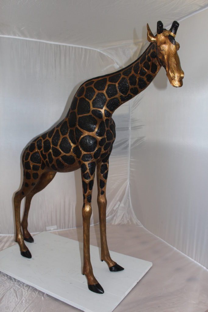 Pair Of Giraffes Bronze Statues - Size: 32"L X 12"W X 55"H. - NiFAO