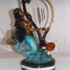 Mermaid play harp Bronze Statue -  Size: 13"L x 8"W x 22"H.