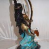 Mermaid play harp Bronze Statue -  Size: 13"L x 8"W x 22"H.