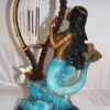 Mermaid play harp Bronze Statue -  Size: 13"L x 8"W x 22"H.