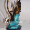 Mermaid play harp Bronze Statue -  Size: 13"L x 8"W x 22"H.