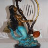 Mermaid play harp Bronze Statue -  Size: 13"L x 8"W x 22"H.