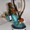 Mermaid play harp Bronze Statue -  Size: 13"L x 8"W x 22"H.