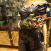 Woman Holding Bouquet Standing on Lily  Bronze Statue/Fountain 28" x27"x 60"H.