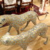 Pair of Golden-Plated Cheetahs Bronze Statue -  Size: 58"L x 10"W x 31"H.