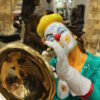 Colorful Clown Playing Instrument Bronze Statue -  Size: 18"L x 13"W x 31"H.