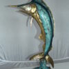 Single Marlin Fish bronze statue -  Size: 9"L x 9"W x 27"H.