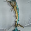 Single Marlin Fish bronze statue -  Size: 9"L x 9"W x 27"H.