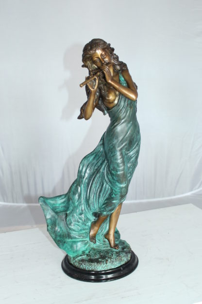 Musical Girl Bronze Statue -  Size: 8"L x 7"W x 19"H.