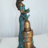 Girl with a Bird Bronze Statue -  Size: 7"L x 7"W x 18"H.