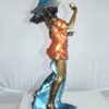 Lady Holding a Wine Glass Bronze Statue -  Size: 9"L x 11"W x 26"H.