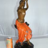 Lady Holds a Bird Up Bronze Statue -  Size: 7"L x 7"W x 20"H.