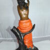 Lady Holds a Bird Up Bronze Statue -  Size: 7"L x 7"W x 20"H.