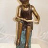 Girl Sitting on a Tree Stump Reading a Book Bronze Statue -  15"L x 17"W x 38"H