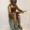 Girl Sitting on a Tree Stump Reading a Book Bronze Statue -  15"L x 17"W x 38"H