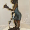 Girl Holding a Flower Fountain Bronze Statue -  Size: 15"L x 15"W x 35"H.