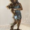 Girl Holding a Flower Fountain Bronze Statue -  Size: 15"L x 15"W x 35"H.