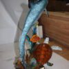 Dolphin with two fish and one turtle Statue -  Size: 22"L x 12"W x 32"H.