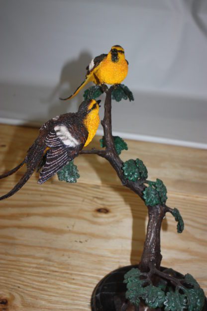 Two Sparrows on tree - Bronze Statue -  Size: 17"L x 8"W x 17"H.
