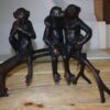 Three monkeys on a tree log - Bronze Statue -  Size: 27"L x 11"W x 18"H.