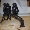 Three monkeys on a tree log - Bronze Statue -  Size: 27"L x 11"W x 18"H.