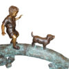 Kid with dog walking on a log Bronze Statue -  Size: 57"L x 18"W x 41"H.