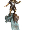 Kid with dog walking on a log Bronze Statue -  Size: 57"L x 18"W x 41"H.