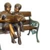 Kids Reading a Book on a Bench Bronze Statue -  Size: 23"L x 38"W x 37"H.