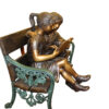 Kids Reading a Book on a Bench Bronze Statue -  Size: 23"L x 38"W x 37"H.