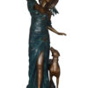 Lady With Her Dog Bronze Statue -  Size: 25"L x 22"W x 50"H.