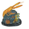 Lobster with Fish Bronze Statue -  Size: 9"L x 18"W x 16"H.