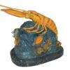 Lobster with Fish Bronze Statue -  Size: 9"L x 18"W x 16"H.