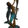 Mermaid With Three Dolphins Bronze Statue -  Size: 15"L x 8"W x 25"H.