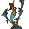 Mermaid With Three Dolphins Bronze Statue -  Size: 15"L x 8"W x 25"H.