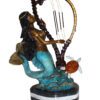 Mermaid play harp Bronze Statue -  Size: 13"L x 8"W x 22"H.