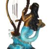 Mermaid play harp Bronze Statue -  Size: 13"L x 8"W x 22"H.