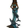 Mermaid with 2 dolphins Bronze Statue -  Size: 14"L x 14"W x 28"H.