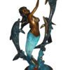 Mermaid with 3 dolphins Bronze Statue -  Size: 16"L x 10"W x 25"H.