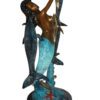 Mermaid with 3 dolphins Bronze Statue -  Size: 16"L x 10"W x 25"H.