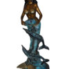 Mermaid with Dolphin Fountain Bronze Statue -  Size: 16"L x 16"W x 39"H.