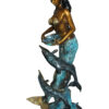 Mermaid with Dolphin Fountain Bronze Statue -  Size: 16"L x 16"W x 39"H.