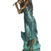 Musical Girl Bronze Statue -  Size: 8"L x 7"W x 19"H.