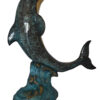 Single Dolphin  On Wave Fountain Bronze Statue -  Size: 48"L x 24"W x 53"H.