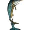 Single Marlin Fish bronze statue -  Size: 9"L x 9"W x 27"H.